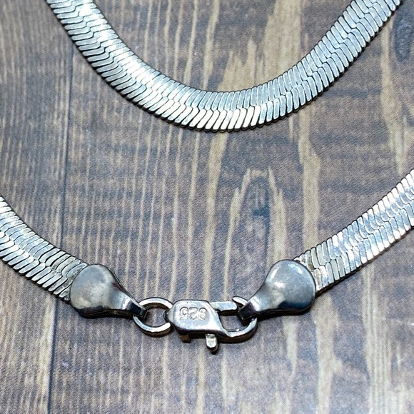 925 sterling silver herringbone chain wide necklace - Picture 6 of 6